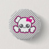 Kawaii Pink Ribbon Skull Button (Voorkant)