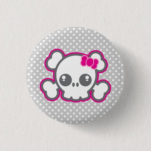 Kawaii Pink Ribbon Skull Button (Voorkant)