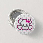 Kawaii Pink Ribbon Skull Button (Voorkant /achterkant)