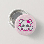 Kawaii Pink Ribbon Skull Button (Voorkant /achterkant)