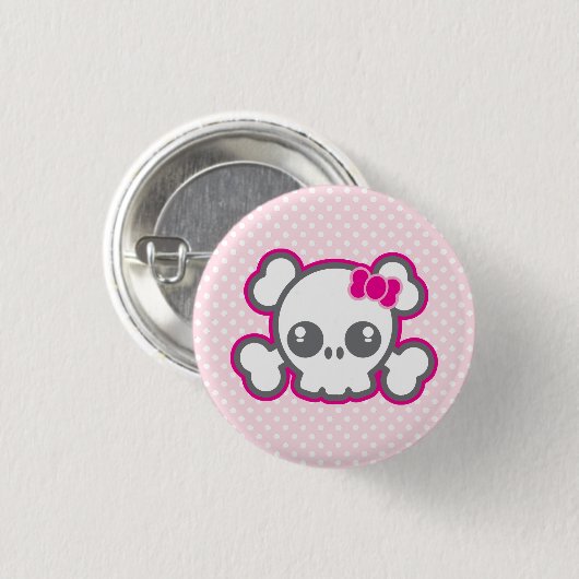 Kawaii Pink Ribbon Skull Button (Voorkant /achterkant)