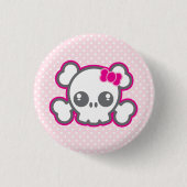 Kawaii Pink Ribbon Skull Button (Voorkant)