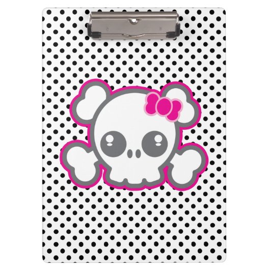 Kawaii Pink Ribbon Skull Clip Board Klembord (Voorkant)