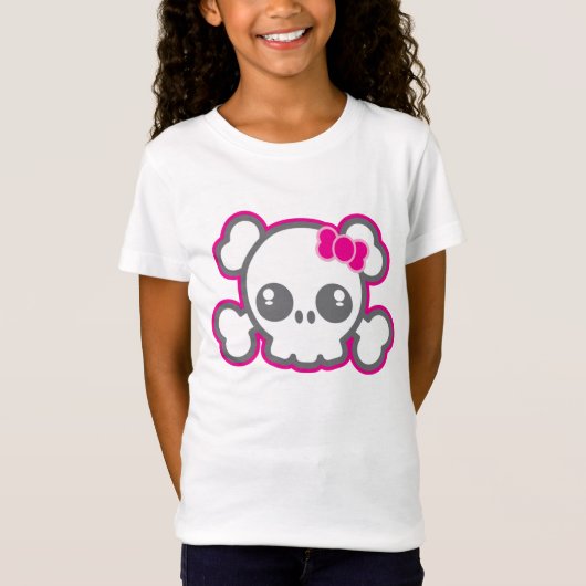 Kawaii Pink Ribbon Skull Cloding T-shirt (Voorkant)