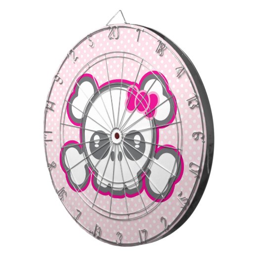 Kawaii Pink Ribbon Skull Dart Board Dartbord (Voorkant Rechts)