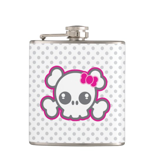 Kawaii Pink Ribbon Skull Flask Heupfles (Voorkant)