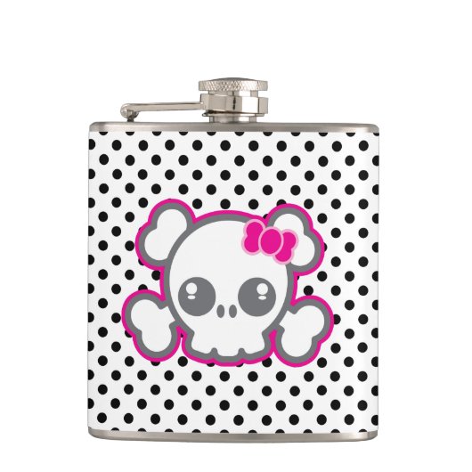 Kawaii Pink Ribbon Skull Flask Heupfles (Voorkant)