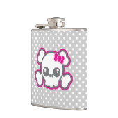 Kawaii Pink Ribbon Skull Flask Heupfles (Links)