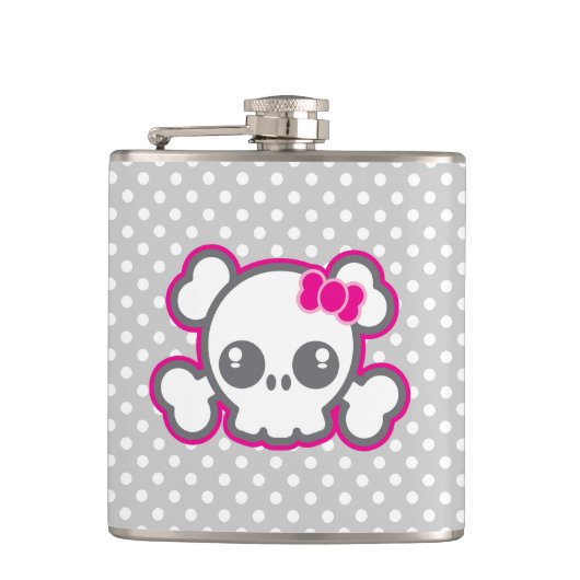 Kawaii Pink Ribbon Skull Flask Heupfles (Voorkant)