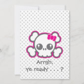 Kawaii Pink Ribbon Skull Halloween Party Invite Kaart (Voorkant)