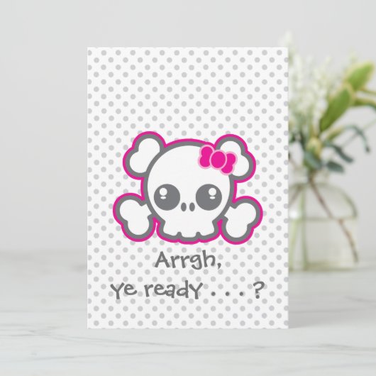 Kawaii Pink Ribbon Skull Halloween Party Invite Kaart (Staand voorkant)