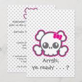 Kawaii Pink Ribbon Skull Halloween Party Invite Kaart (Voorkant / Achterkant)