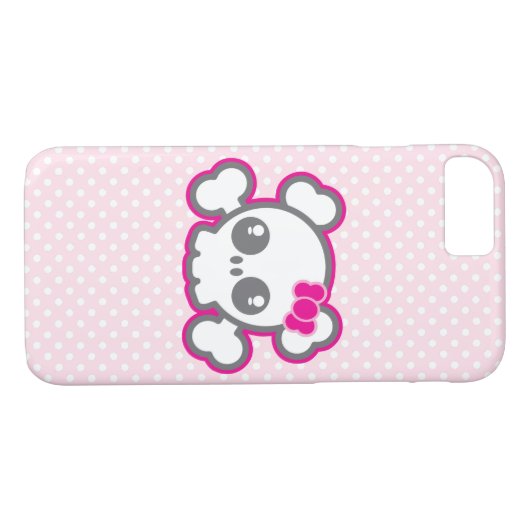 Kawaii Pink Ribbon Skull iPhone Case (Achterkant (Horizontaal))