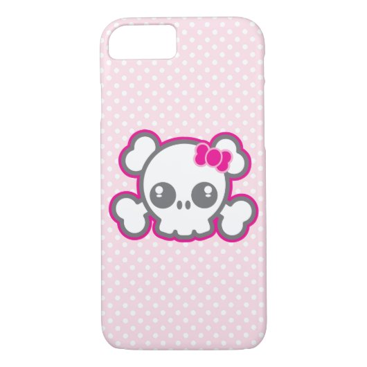 Kawaii Pink Ribbon Skull iPhone Case (Achterkant)