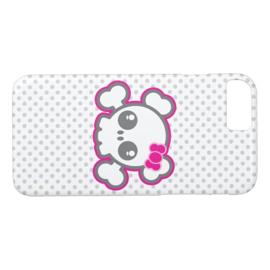 Kawaii Pink Ribbon Skull iPhone Case (Achterkant (Horizontaal))