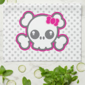 Kawaii Pink Ribbon Skull Kitchen Towel Theedoek (Gevouwen)