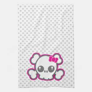 Kawaii Pink Ribbon Skull Kitchen Towel Theedoek