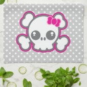 Kawaii Pink Ribbon Skull Kitchen Towel Theedoek (Gevouwen)
