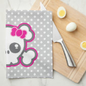 Kawaii Pink Ribbon Skull Kitchen Towel Theedoek (Quarter Fold)