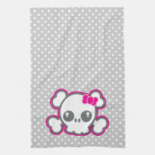 Kawaii Pink Ribbon Skull Kitchen Towel Theedoek
