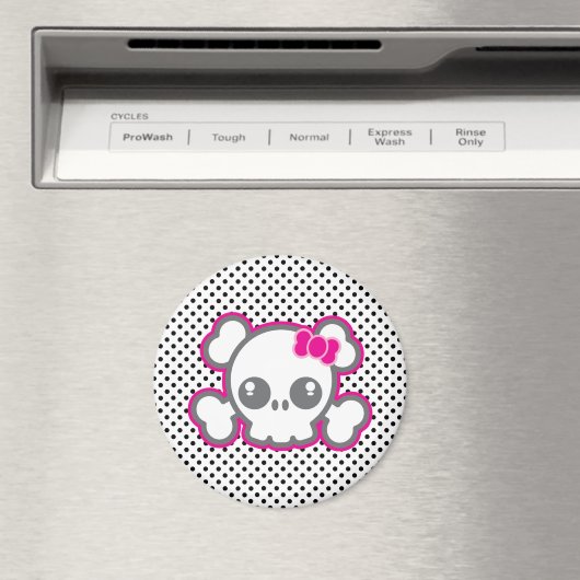 Kawaii Pink Ribbon Skull Magnet (Insitu (Vaatwasser))