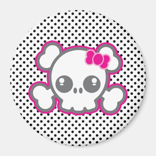 Kawaii Pink Ribbon Skull Magnet (Voorkant)