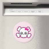 Kawaii Pink Ribbon Skull Magnet (Insitu (Vaatwasser))
