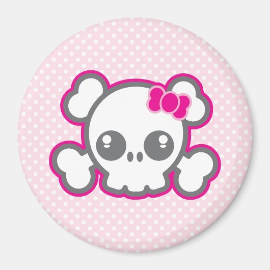 Kawaii Pink Ribbon Skull Magnet (Voorkant)