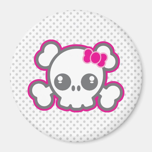 Kawaii Pink Ribbon Skull Magnet (Voorkant)