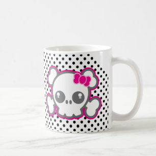 Kawaii Pink Ribbon Skull Mok
