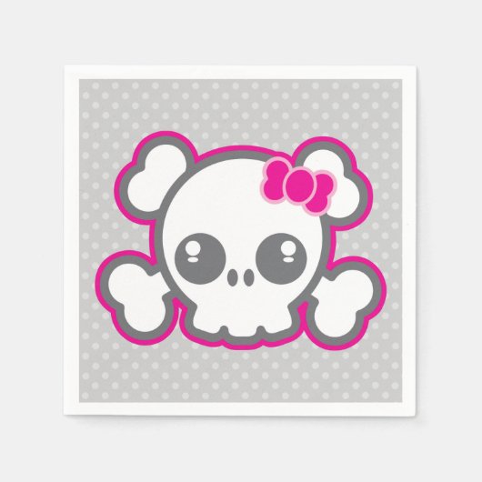 Kawaii Pink Ribbon Skull Napkins Servet (Voorkant)