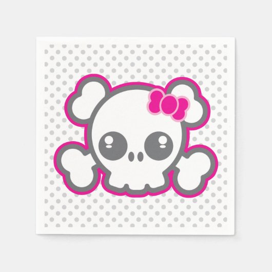 Kawaii Pink Ribbon Skull Napkins Servetten (Voorkant)