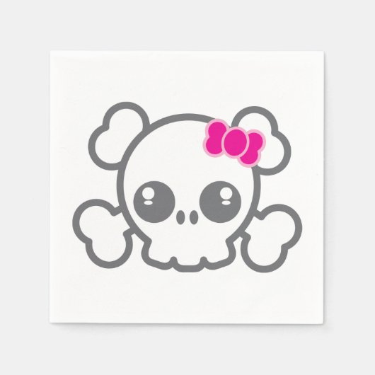 Kawaii Pink Ribbon Skull Napkins Servetten (Voorkant)