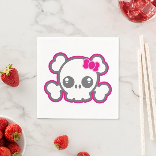 Kawaii Pink Ribbon Skull Napkins Servetten (Insitu)