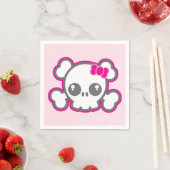Kawaii Pink Ribbon Skull Napkins Servetten (Insitu)