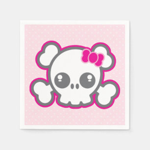 Kawaii Pink Ribbon Skull Napkins Servetten