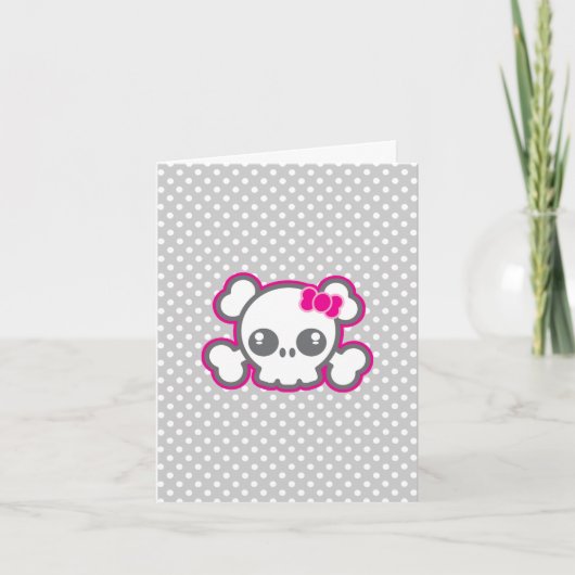 Kawaii Pink Ribbon Skull Note Card Kaart (Voorkant)