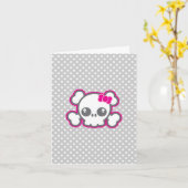 Kawaii Pink Ribbon Skull Note Card Kaart (Gele Bloem)
