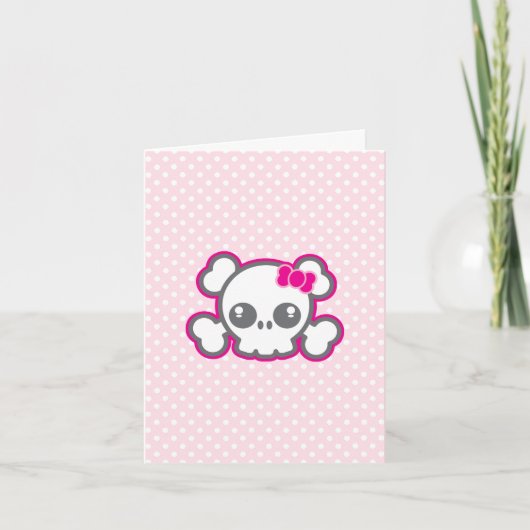 Kawaii Pink Ribbon Skull Note Card Kaart (Voorkant)