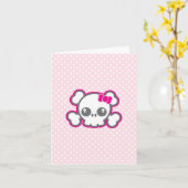 Kawaii Pink Ribbon Skull Note Card Kaart (Gele Bloem)
