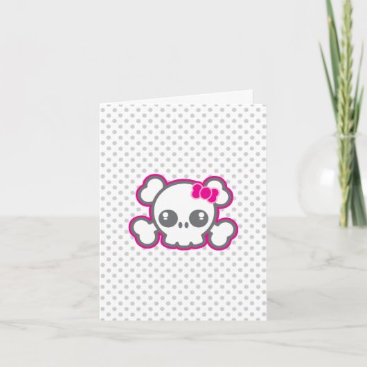 Kawaii Pink Ribbon Skull Note Card Kaart (Voorkant)