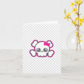 Kawaii Pink Ribbon Skull Note Card Kaart (Gele Bloem)