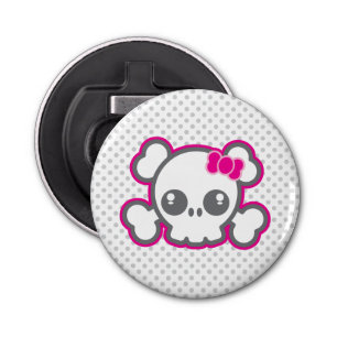 Kawaii Pink Ribbon Skull Open Button Flesopener