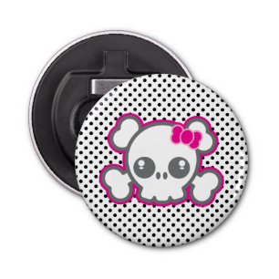 Kawaii Pink Ribbon Skull Open Button Flesopener