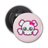 Kawaii Pink Ribbon Skull Open Button Flesopener (Voorkant)
