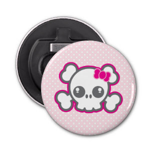 Kawaii Pink Ribbon Skull Open Button Flesopener