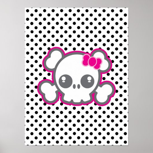 Kawaii Pink Ribbon Skull Poster Afdrukken (Voorkant)