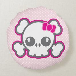 Kawaii Pink Ribbon Skull Round Pillow Rond Kussen