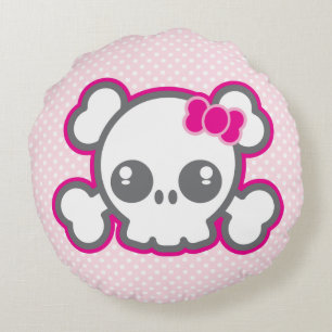 Kawaii Pink Ribbon Skull Round Pillow Rond Kussen