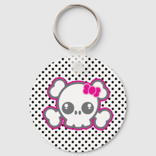Kawaii Pink Ribbon Skull Sleutelhanger